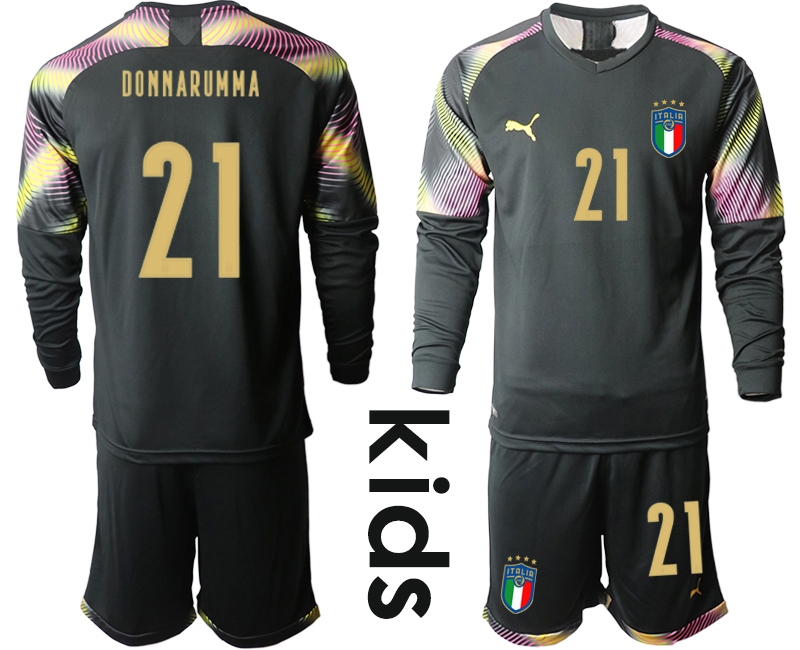 Youth 2021 European Cup Italy black Long sleeve goalkeeper #21 Soccer Jersey